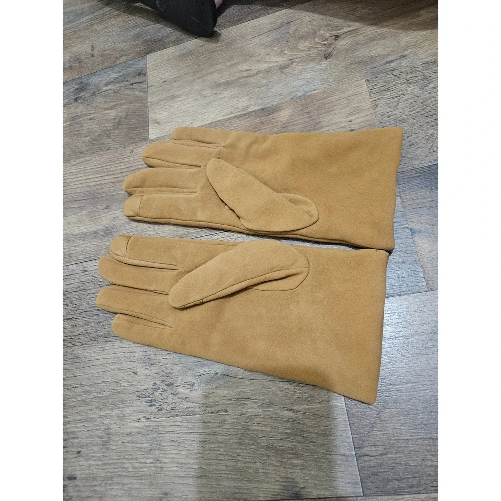 Lands End Womens Tan Suede Leather Faux Fur Lined Touchscreen Gloves Large L